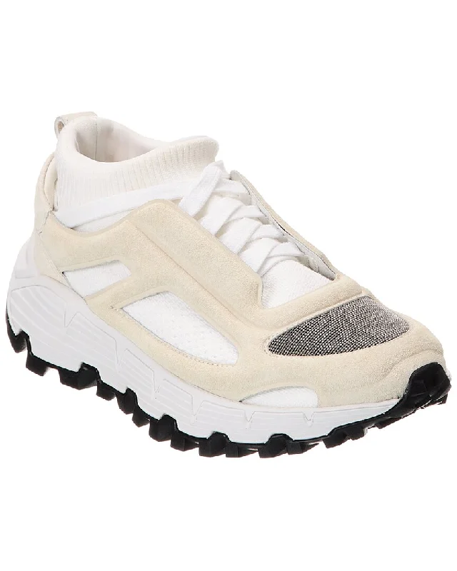 Brunello Cucinelli Knit & Leather Sneaker Skateboarding Sneaker Style  