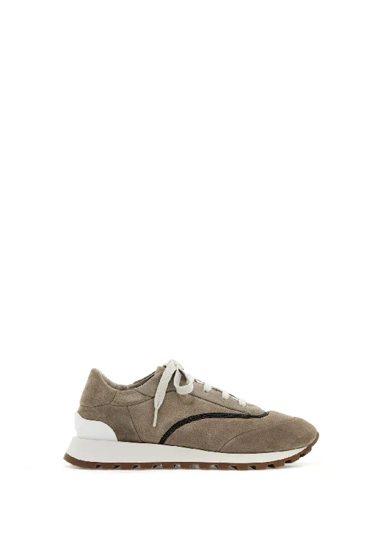 Brunello Cucinelli Wool Sneakers With Precious Stripe Design Suede Desert Boot 