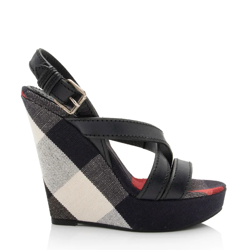 Burberry Nova Check Wedge Sandals Aesthetic  