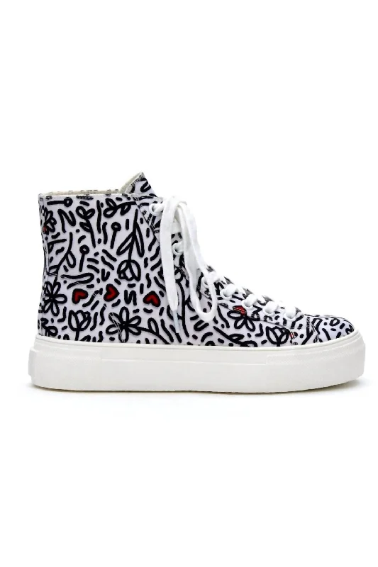 Chance High Top Sneaker In Black & White Metallic Trim Shoe Design  