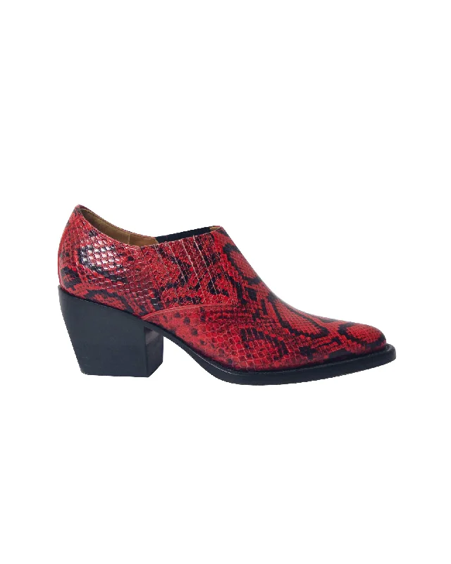 Chloé Rylee Snake-Effect Ankle Boots in Red Leather Open - Lacing Derby Look  