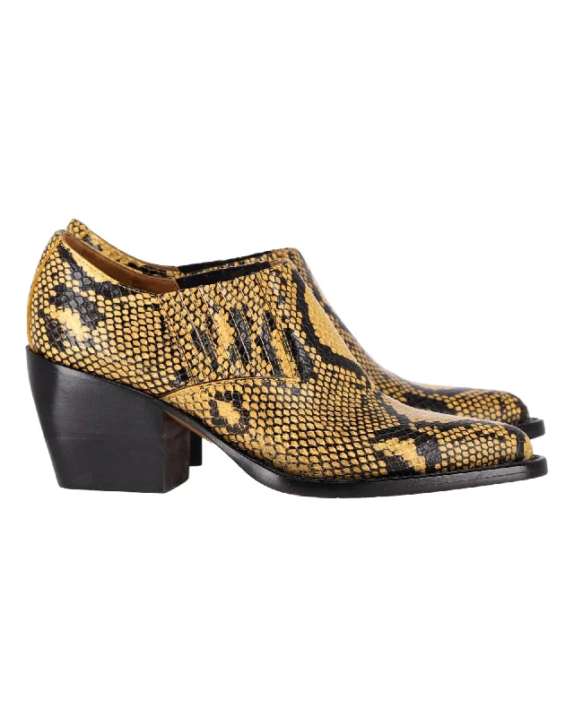 Chloe Snakeskin-Embossed Rylee Ankle Boots in Yellow Leather Moccasin Soft - Sole Style Chloe Snakeskin-Embossed Rylee Ankle Boots in Yellow Leather Moccasin Soft - Sole Style