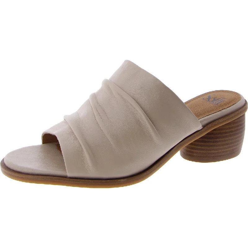 Chrissie Womens Leather Slip On Heels Metallic Trim Shoe Design  