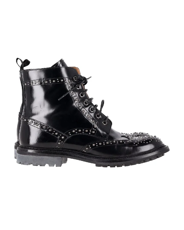 Church's Angelina Studded Glossed Ankle Boots in Black Leather Camouflage Print Boot Style  