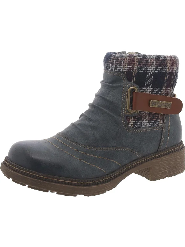 Citrine Womens Faux Leather Ruched Ankle Boots Retro Plimsoll Style  