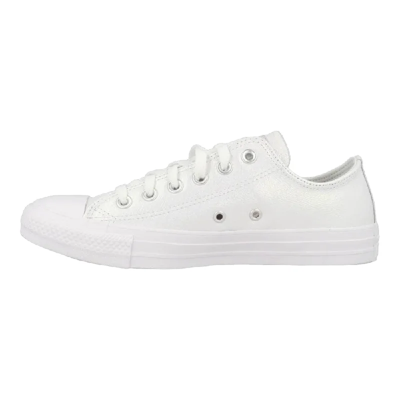 Converse Chuck Taylor All Star OX Kids' White Leather Shiny Sneakers Combat - Inspired Military Boot Look Converse Chuck Taylor All Star OX Kids' White Leather Shiny Sneakers Combat - Inspired Military Boot Look