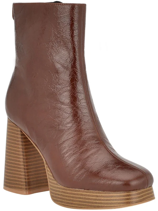 DANCA3 Womens Patent Leather Block Heel Ankle Boots Aesthetic  