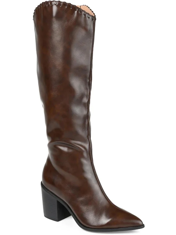 Daria Womens Faux Leather Pointed Toe Knee-High Boots Desert Boot Utility Style  