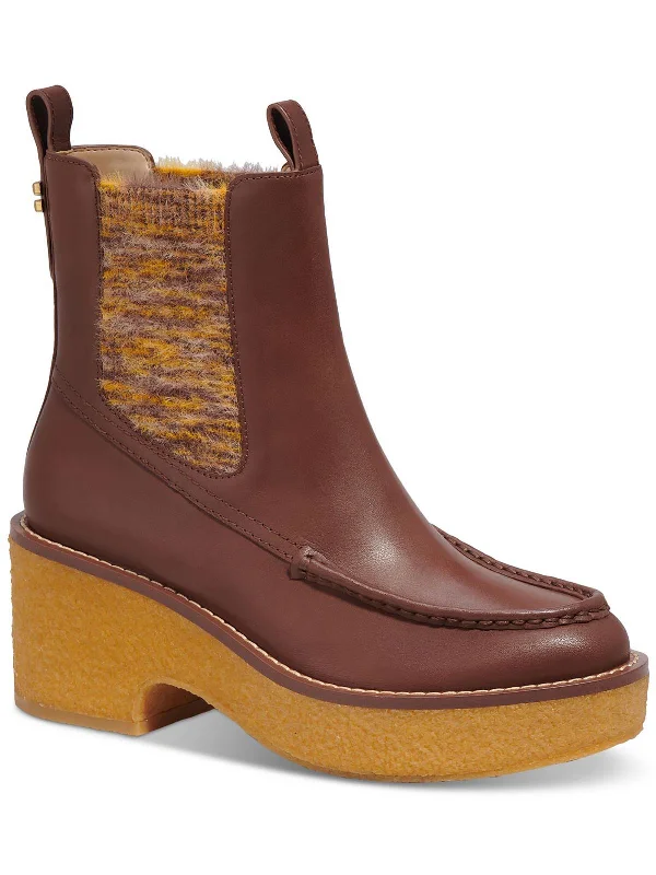 Delaney Womens Leather Faux Fur Chelsea Boots Paisley Print Shoe Design  