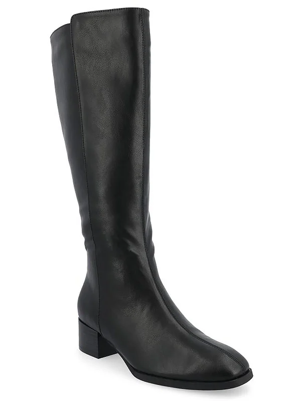 DEVRI Womens Faux Leather Square toe Knee-High Boots Cowboy Boot Western Style  