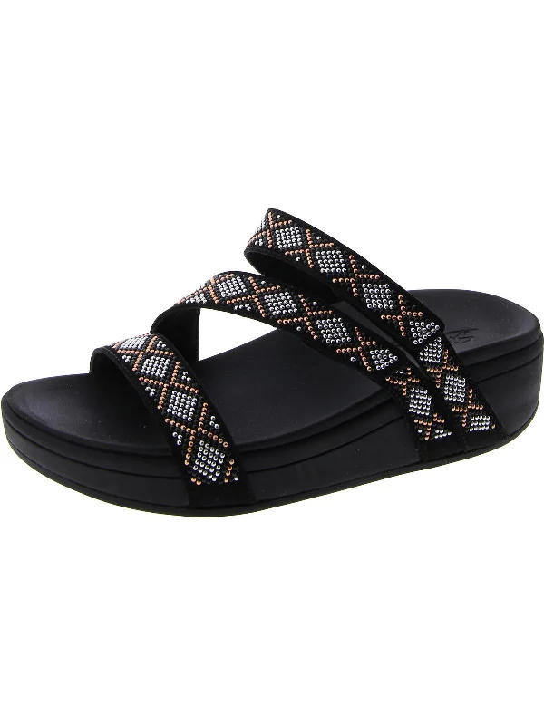 DIAMOND BABE Womens Open toe Strappy Slide Sandals Single - Buckle Monk Look  