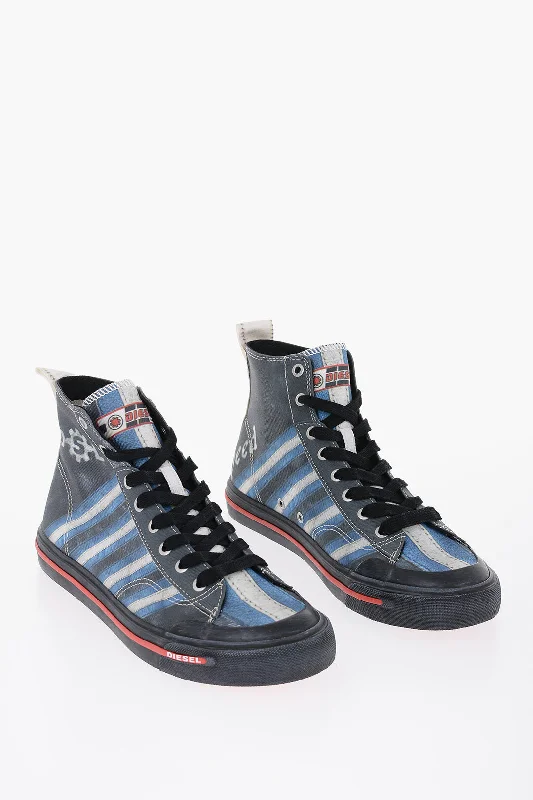 Diesel Printed Fabric S-Athos High Sneakers Metallic Trim Shoe Design  
