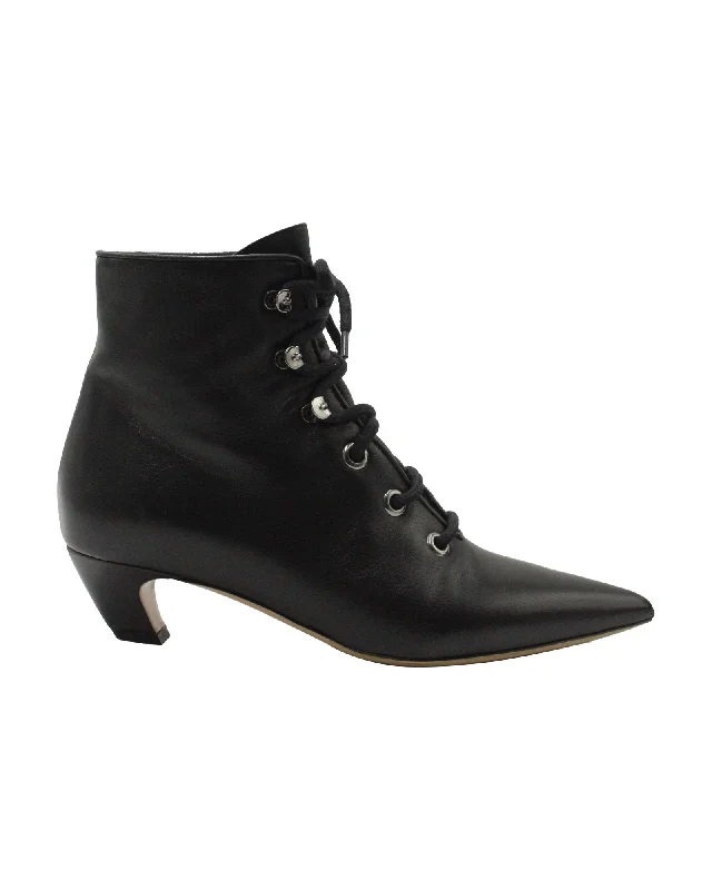 Dior Lace-Up Pointed-Toe Ankle Boots in Black Leather Ivy League - Inspired Derby Look 