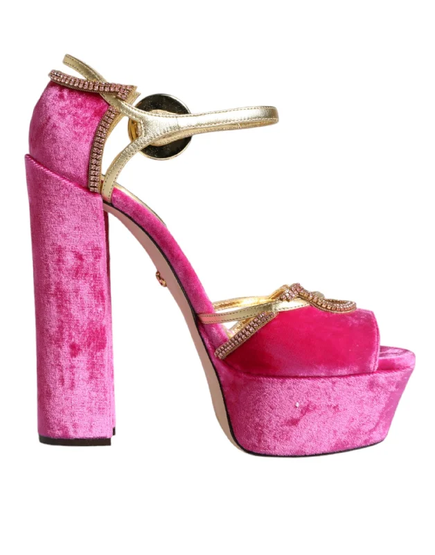 Dolce & Gabbana pink Velvet Platform Ankle Strap Heel Sandals Women's Shoes (Pre-Owned) Smart - Shoe Functionality Style  