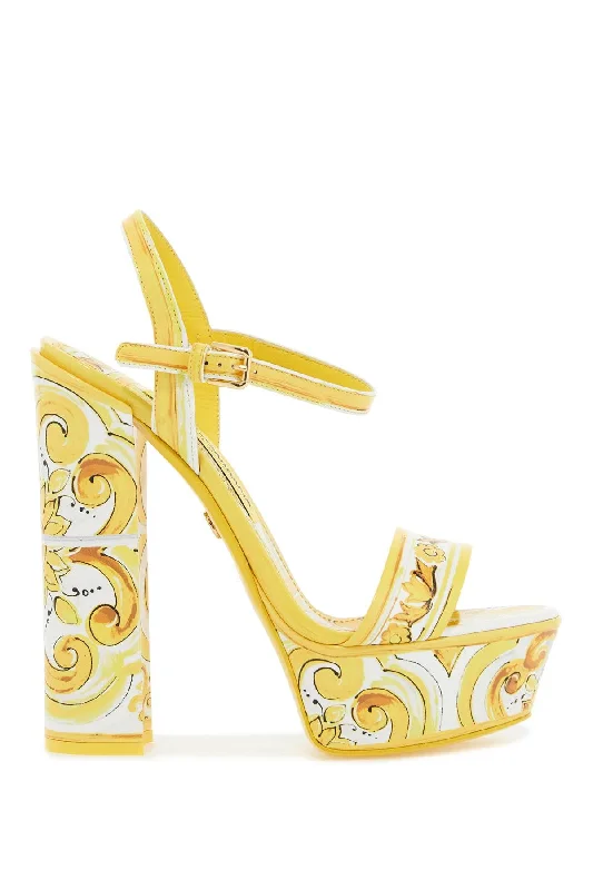 Dolce & Gabbana Women's "Shiny Leather Platform Sandals With Mai Paisley Print Shoe Design  