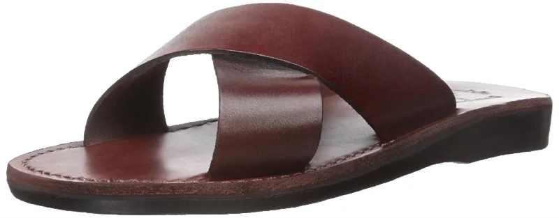 Elan Slide Sandal In Brown British Gentleman Oxford Style  