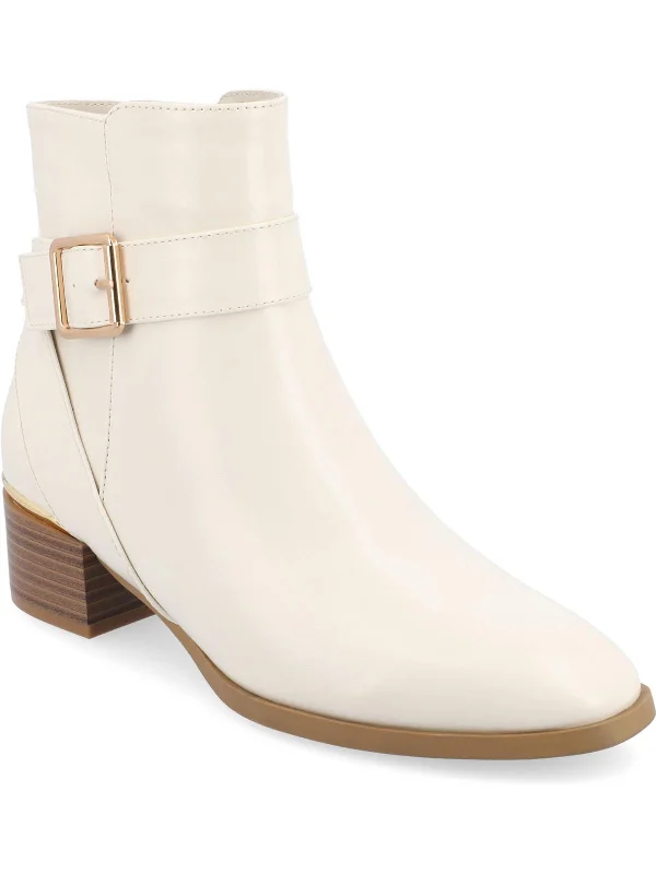 Elley Womens Faux Leather Block Heel Booties Zip - Up Boot Style  