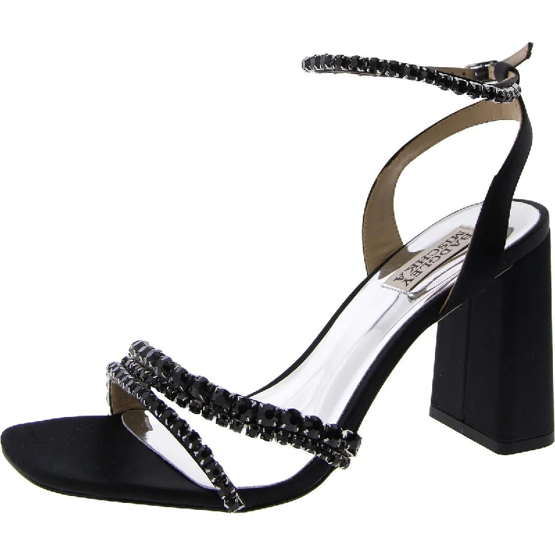 Feisty Womens Satin Beaded Ankle Strap Patchwork Shoe Aesthetic  