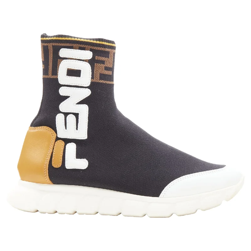 Fendi fila mania logo lettering zucca ff sock knit high top sneaker Ivy League Loafer Look Fendi fila mania logo lettering zucca ff sock knit high top sneaker Ivy League Loafer Look