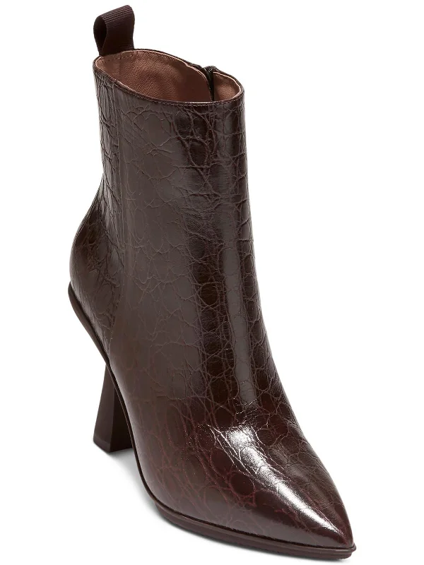 GA York Womens Embossed Leather Side Zip Ankle Boots Open - Lacing Derby Look  