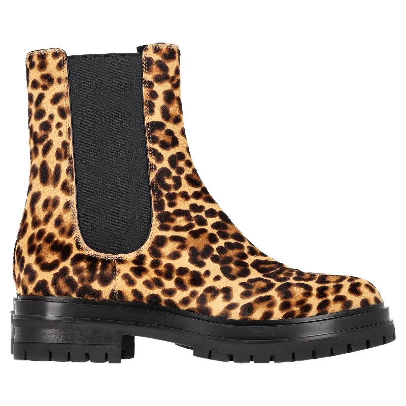 Gianvito Rossi Chester Leopard Print Chelsea Boots in Brown Calf Hair Leather Driving Shoe Style Gianvito Rossi Chester Leopard Print Chelsea Boots in Brown Calf Hair Leather Driving Shoe Style