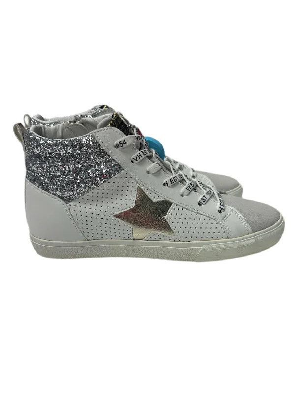 Girls Andrea High Top Sneaker In White/glitter Mix Patchwork Shoe Aesthetic  