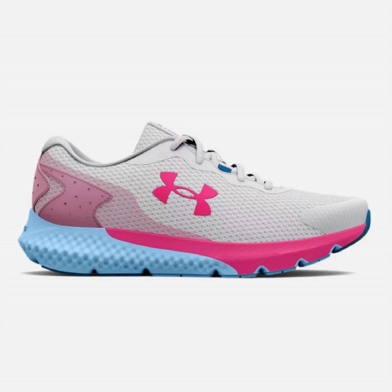 Girls Charged Rogue 3 Running Shoe In Gray / Peninsula Blue Moccasin Soft - Sole Style  