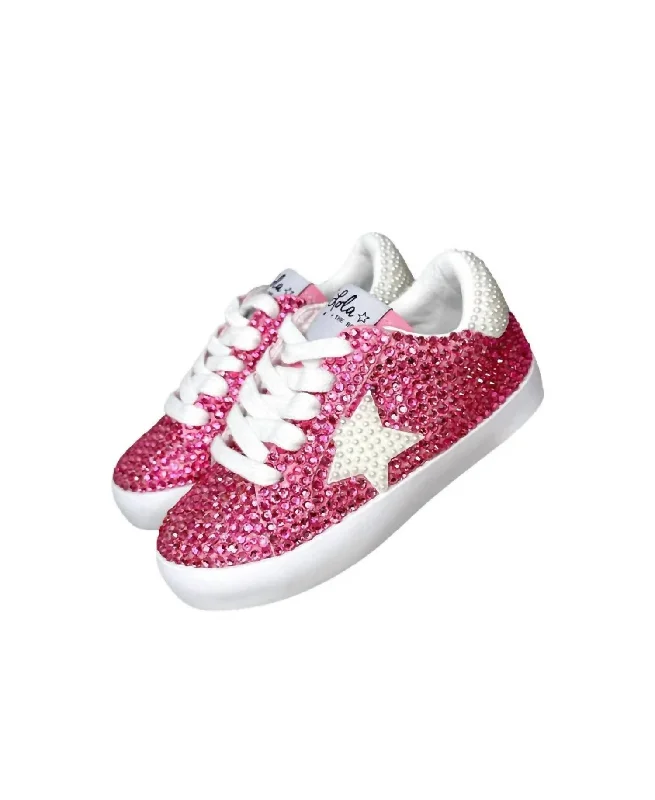 Girl's Diamonds And Pearls Sparkle Sneakers In Pink Leather Driving Shoe Style  