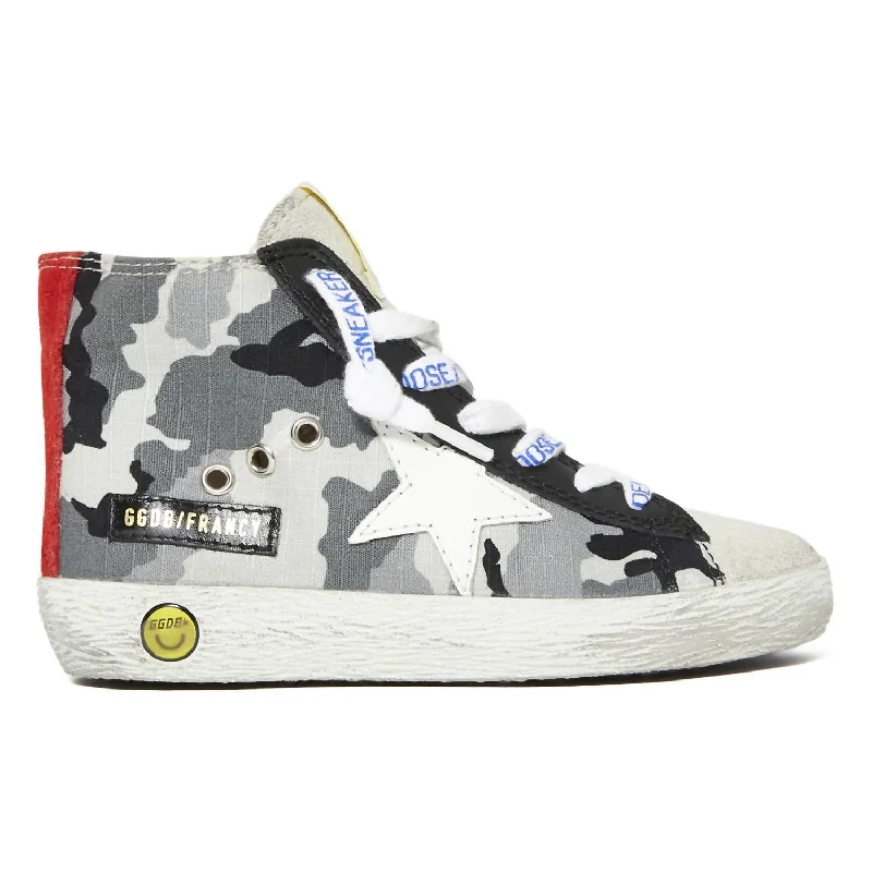 Girls Francy Camouflage High Top Sneaker In Grey/ice/white/ruby Blue Coast Loafer Aesthetic 