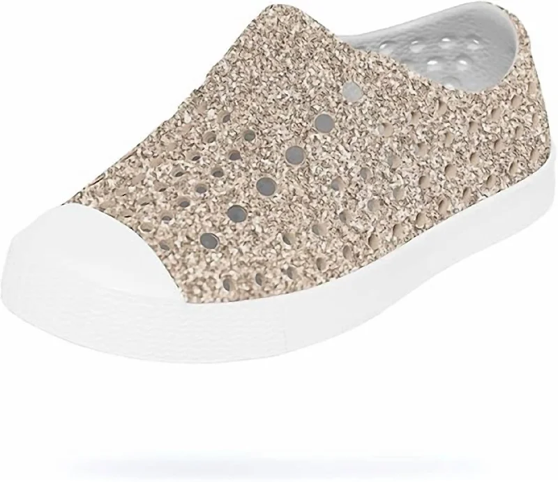 Girl's Jefferson Glitter Sneaker In Metal Bling/ Shell White Art Deco - Inspired Shoe Look  
