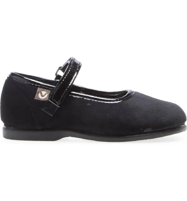 Girls Mary Jane Alba Velvet Shoes In Black Dressy Chelsea Boot Style 