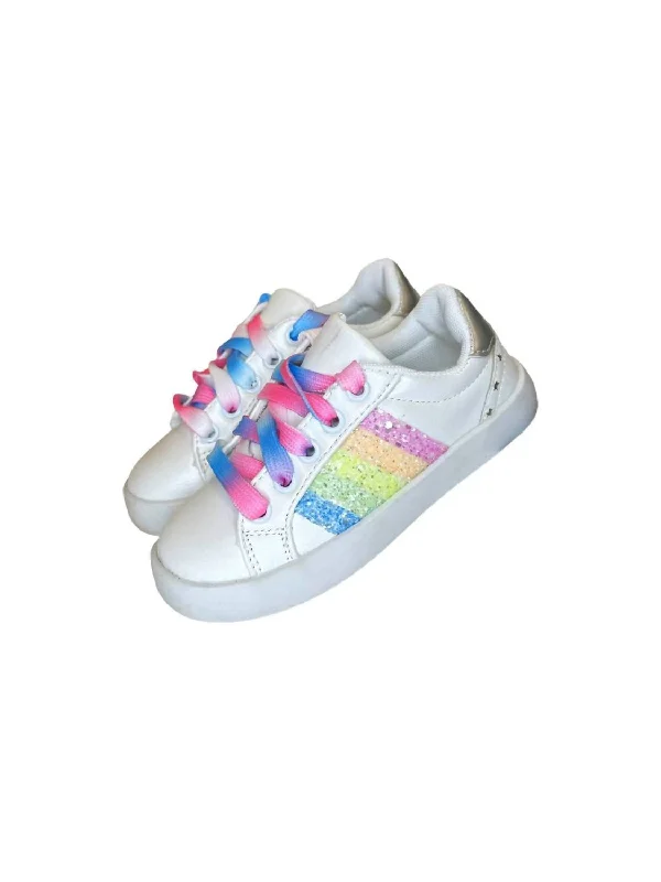 Girl's Rainbow Striped Sneakers In White Multi British Gentleman Oxford Style  