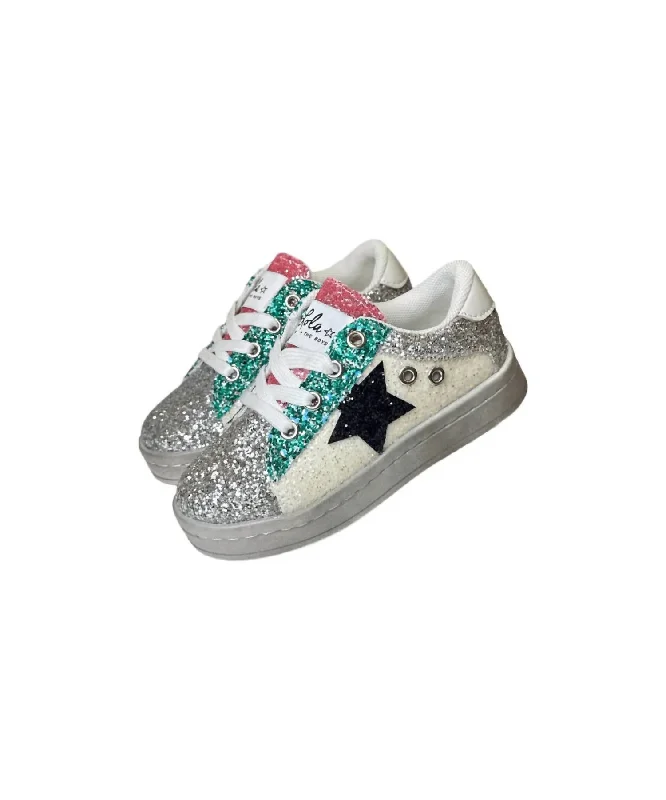 Girl's Star Glitter Sneakers In White Multi Vintage Oxford Appeal 