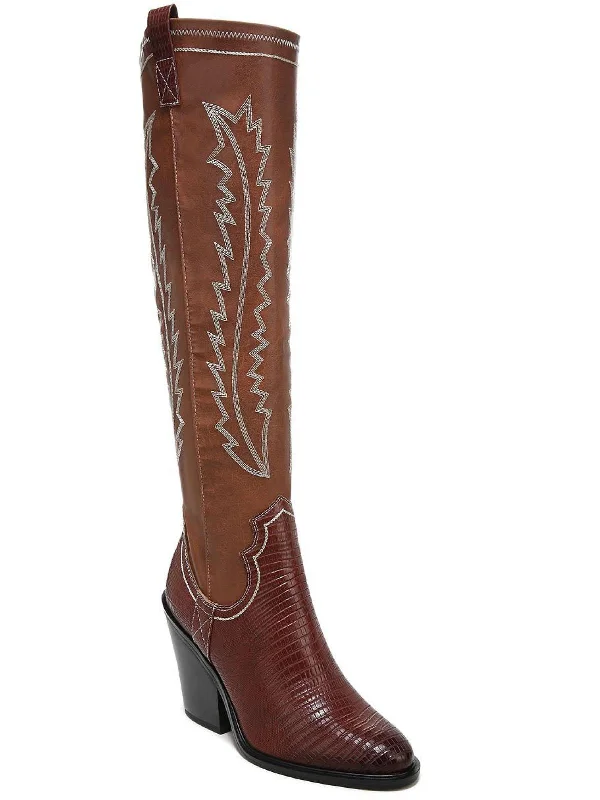 Glenice  Womens Knee High Cowgirl Cowboy, Western Boots Business Monk Strap Style  