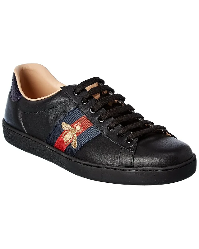 Gucci Ace Embroidered Bee Leather Sneaker Loose - Fit Slipper Style  