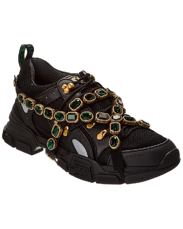 Gucci Flashtrek Leather & Mesh Sneaker Ivy League - Inspired Derby Look 