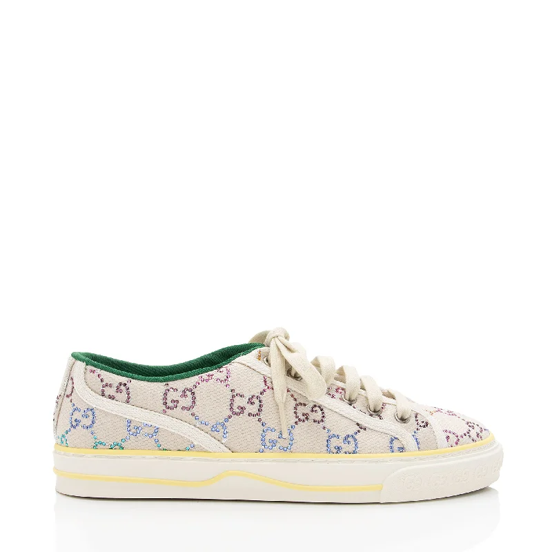 Gucci GG Canvas Crystal Tennis 1977 Sneakers - Size 9 / 39 Glow - in - the - Dark Shoe Design  