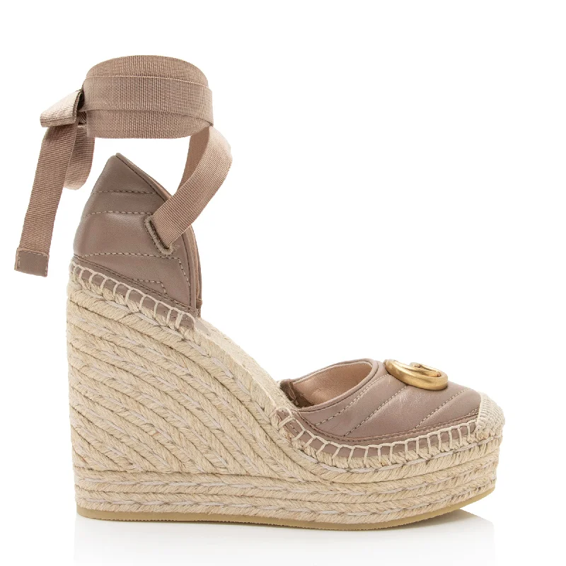 Gucci Matelasse Leather GG Marmont Espadrille Wedges Open - Lacing Derby Look  