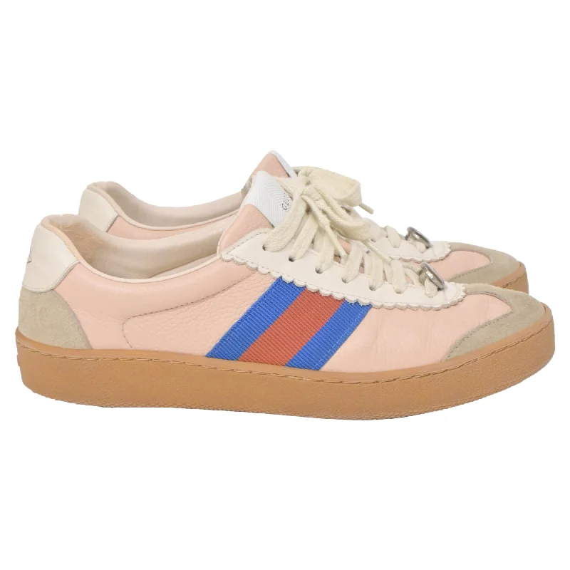 Gucci Web Low Top Sneakers in Pink Leather Minimalist Sneaker Style  
