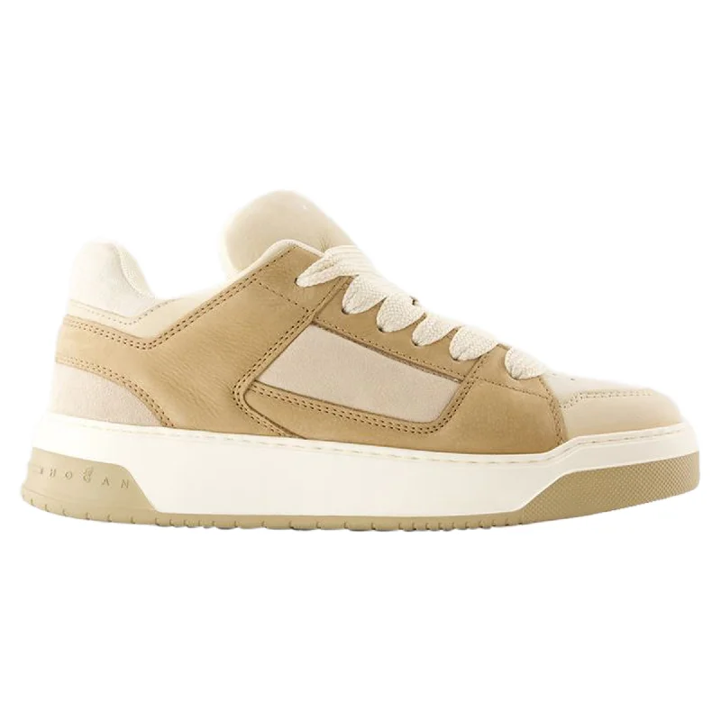 H667 Sneakers - Hogan - Leather - Beige Monochromatic Shoe Look  