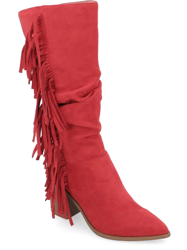 Hartly Womens Extra Wide Calf Faux Suede Mid-Calf Boots Zip - Up Boot Style  
