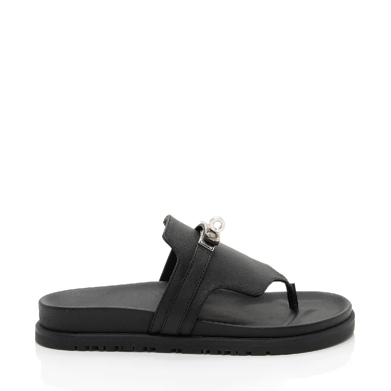 Hermes Calfskin Empire Sandals Metallic Trim Shoe Design  