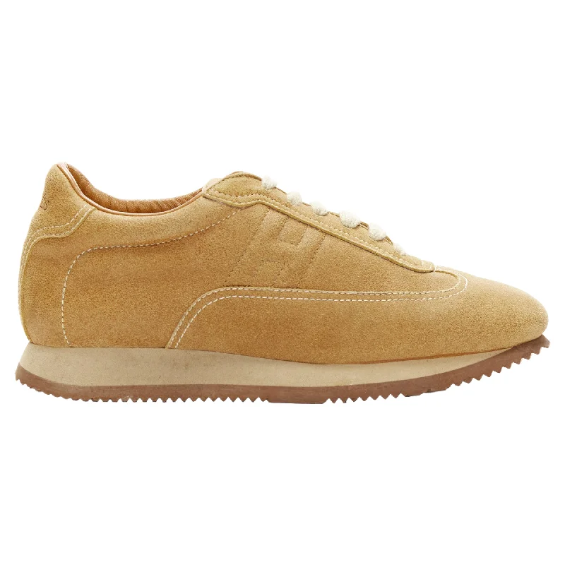 Hermes Quick tan suede H logo low top sneakers Single - Buckle Monk Look  