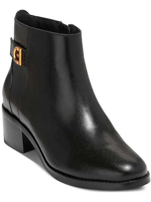 Holis Buckle Womens Leather Stacked Heel Ankle Boots Art Deco - Inspired Shoe Look  