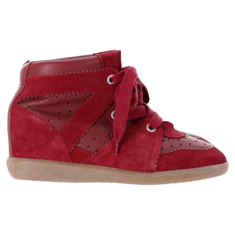 Isabel Marant Bobby High-Top Wedge Sneakers in Burgundy Suede Quick - Dry Hiking Shoe Style   