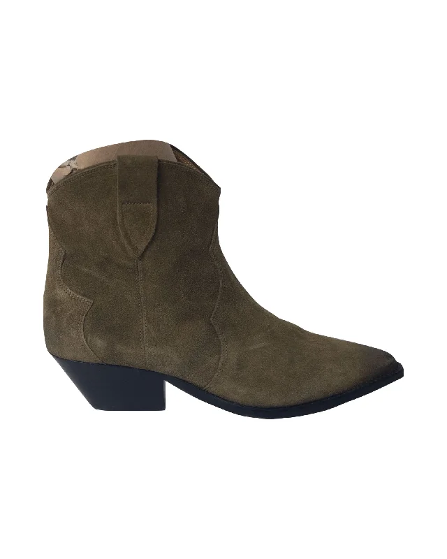 Isabel Marant Dewina Cowboy Boots in Olive Suede Tech - Inspired Sneaker Look  