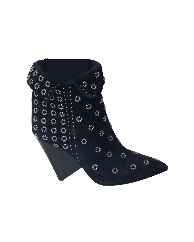 Isabel Marant Lakky 90 Eyelet Boots in Black Suede Monochromatic Shoe Look  
