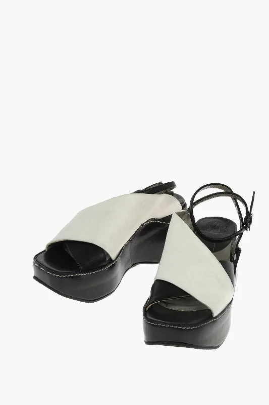 Ixos Two-Tone Leather Silene Wedge Sandals 7Cm Comfortable Derby Style  