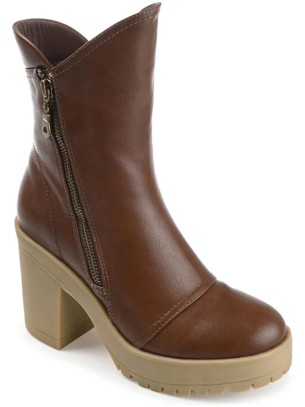 Jaquie Womens Faux Leather Pull On Mid-Calf Boots Tailored Oxford Style 