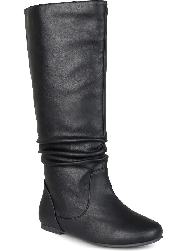 Jayne Womens Faux Leather Slouchy Knee-High Boots Embroidered Cowboy Boot Design  